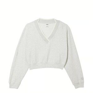 NWT Pink VS Heather Stone Grey Premium Fleece V-Neck Pullover